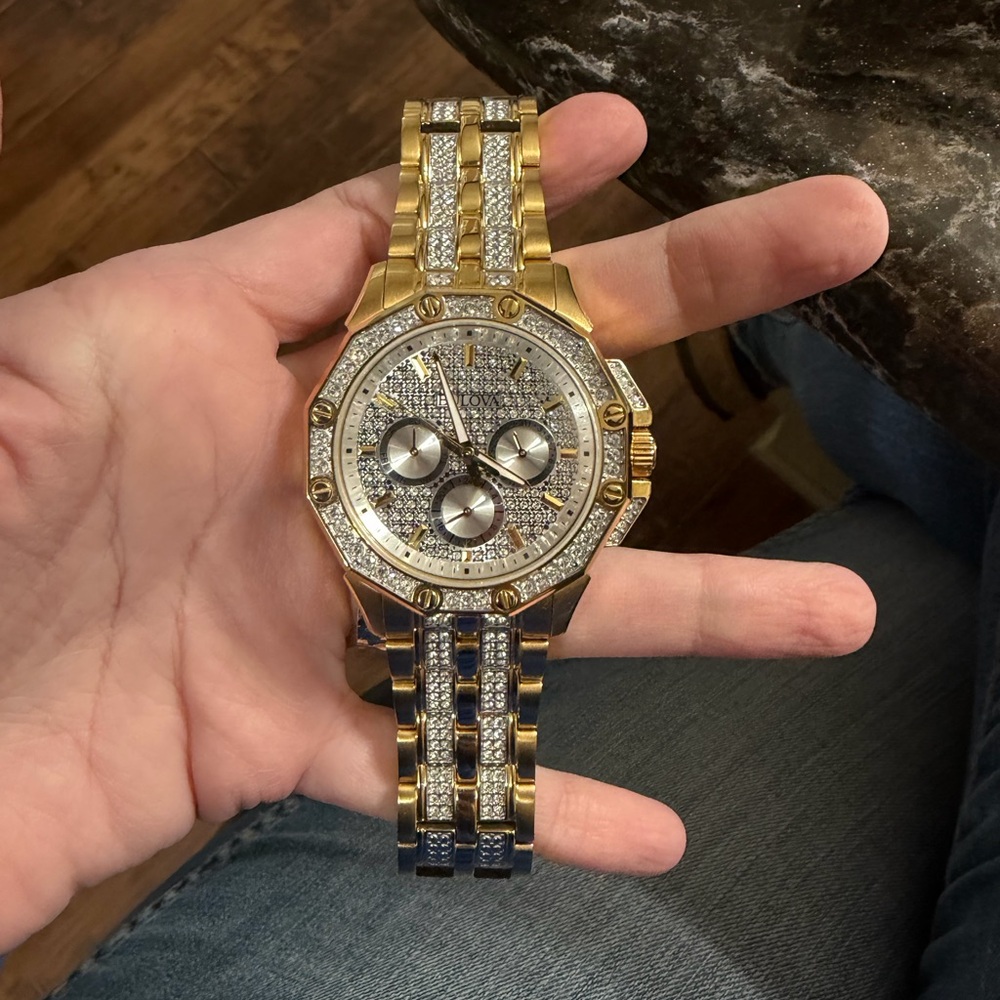 Bulova Gold Tone Crystal Men's Chronograph Watch - Picture 9 of 11